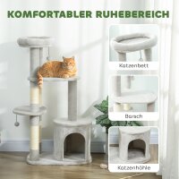 Kratzbaum 114 cm Katzenturm mit Höhle, Sisalstämme, Plattform, mehrstöckig ür mittelgroße Katzen unter 6 kg, Hellgrau
