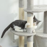 Kratzbaum 114 cm Katzenturm mit Höhle, Sisalstämme, Plattform, mehrstöckig ür mittelgroße Katzen unter 6 kg, Hellgrau