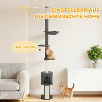 Katzenbaum, Höhle, Hängematte, verstellbare Höhe, Kratzbaum mit Stoffbezug, Grau