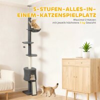 Katzenbaum, Höhle, Hängematte, verstellbare Höhe, Kratzbaum mit Stoffbezug, Grau