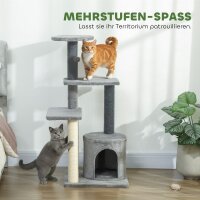 Kratzbaum 103 cm Katzenbaum mit Katzenhöhle, Plattformen, Sisal-Kratzsäulen, Plüschball für Katzen bis 5 kg, Grau