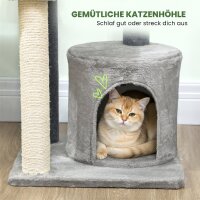 Kratzbaum 103 cm Katzenbaum mit Katzenhöhle, Plattformen, Sisal-Kratzsäulen, Plüschball für Katzen bis 5 kg, Grau