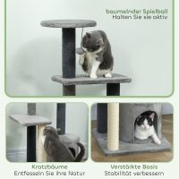 Kratzbaum 103 cm Katzenbaum mit Katzenhöhle, Plattformen, Sisal-Kratzsäulen, Plüschball für Katzen bis 5 kg, Grau