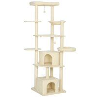2 Meter hoher Kratzbaum Große für 2-3 Katzen, Kratzpfosten, Höhlen, Hängematte, Verstecke, mehrstöckiges Design, Sisal, Holz, Plüsch, Beige