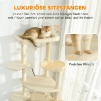 2 Meter hoher Kratzbaum Große für 2-3 Katzen, Kratzpfosten, Höhlen, Hängematte, Verstecke, mehrstöckiges Design, Sisal, Holz, Plüsch, Beige