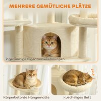 2 Meter hoher Kratzbaum Große für 2-3 Katzen, Kratzpfosten, Höhlen, Hängematte, Verstecke, mehrstöckiges Design, Sisal, Holz, Plüsch, Beige