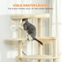 2 Meter hoher Kratzbaum Große für 2-3 Katzen, Kratzpfosten, Höhlen, Hängematte, Verstecke, mehrstöckiges Design, Sisal, Holz, Plüsch, Beige