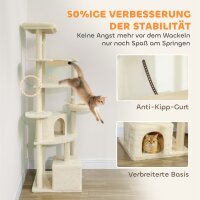 2 Meter hoher Kratzbaum Große für 2-3 Katzen, Kratzpfosten, Höhlen, Hängematte, Verstecke, mehrstöckiges Design, Sisal, Holz, Plüsch, Beige