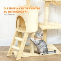 Kratzbaum Katzenbaum mit Höhle, 4 Spielzeuge, Sisalstämme, große Plattform, Treppe, für Katzen unter 5 kg, Beige