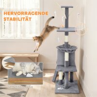 Kratzbaum Katzenbaum mit Höhle, 4 Spielzeuge, Sisalstämme, große Plattform, Treppe, für Katzen unter 5 kg, Grau
