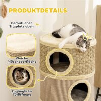 Kratztonne, 79 cm hoch, Ø45 cm, dreistöckige Katzentonne mit Sisalseil, Katzenhöhle, für große Katzen, Khaki+Braun