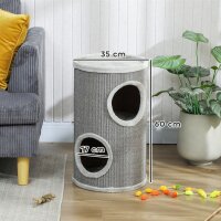 Kratztonne, 60 cm Hoch Ø 35 cm zweistöckige Katzentonne mit 2 Höhle, Plüschrand, für 1-2 Katzen bis 5 kg, Hellgrau