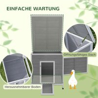 Entenstall Entenhaus aus Holz mit Asphaltdach, herausnehmbarem Boden, Seitentür, Geflügelstall mit Belüftungslöchern, wetterfest Gänsestall Hühnerhaus Hellgrau 63 x 82 x 76 cm