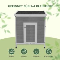 Entenstall Entenhaus aus Holz mit Asphaltdach, herausnehmbarem Boden, Seitentür, Geflügelstall mit Belüftungslöchern, wetterfest Gänsestall Hühnerhaus Hellgrau 63 x 82 x 76 cm