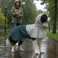 Hunderegenmantel, Wasserdichte & Atmungsaktive verstellbares Regenjacke mit reflektierenden Streifen Leinenöffnung Grün