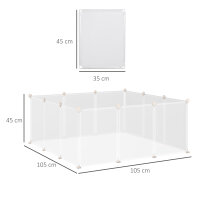 Freilaufgehege Laufgitter DIY Freigehege Gittergehege Absperrgitter Kleine Haustiere Laufstall für Innen 12 Platten Weiß Metall PP-Harz 105 x 105 x 45 cm