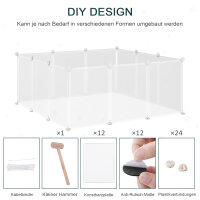 Freilaufgehege Laufgitter DIY Freigehege Gittergehege Absperrgitter Kleine Haustiere Laufstall für Innen 12 Platten Weiß Metall PP-Harz 105 x 105 x 45 cm