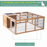 Kleintierstall mit Freigehege, aufklappbares Dach, wetterbeständig, 123 cm x 120 cm x 52 cm, Braun
