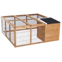Kleintierstall mit Freigehege, aufklappbares Dach, wetterbeständig, 123 cm x 120 cm x 52 cm, Braun