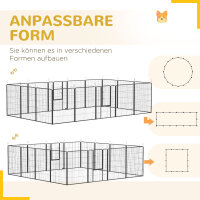 Welpenauslauf, modulares Design, 16 Elemente, 2 Türen, wetterfest, Stahl, 3,2 x 3,2 x 1 m, grau