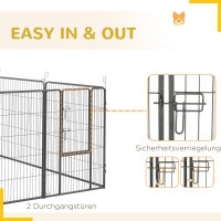 Welpenauslauf, modulares Design, 16 Elemente, 2 Türen, wetterfest, Stahl, 3,2 x 3,2 x 1 m, grau