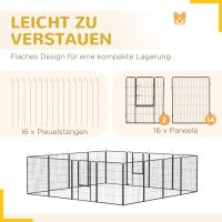 Welpenauslauf, modulares Design, 16 Elemente, 2 Türen, wetterfest, Stahl, 3,2 x 3,2 x 1 m, grau