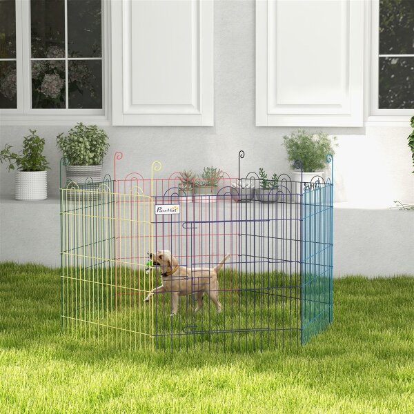 Freilaufgehege, Welpenauslauf, modulares Design, verriegelbar, Metall, Ø120x60H cm, Bunt
