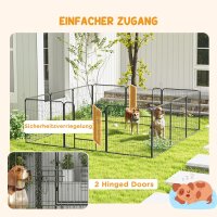 Welpenauslauf, Haustiergehege, 12 Paneele je 80x80 cm, 2 Türen, Stahlrahmen, Grau
