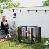 Welpenauslauf, Hundeauslauf, Welpengehege, 6 Paneele mit Tür, faltbarer und tragbarer Hundezaun, Stahl, Schwarz