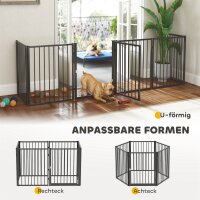 Welpenauslauf, Hundeauslauf, Welpengehege, 6 Paneele mit Tür, faltbarer und tragbarer Hundezaun, Stahl, Schwarz