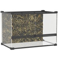 Terrarium für Reptilien Glasterrarium 48L mit Frontbelüftung Steinrückwand Drehverschluss 50 x 30 x 35 cm Schwarz
