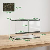Terrarium für Reptilien Glasterrarium 48L mit Frontbelüftung Steinrückwand Drehverschluss 50 x 30 x 35 cm Schwarz