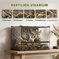 Terrarium für Reptilien Glasterrarium 48L mit Frontbelüftung Steinrückwand Drehverschluss 50 x 30 x 35 cm Schwarz