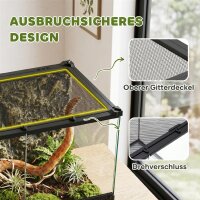Terrarium für Reptilien Glasterrarium 48L mit Frontbelüftung Steinrückwand Drehverschluss 50 x 30 x 35 cm Schwarz