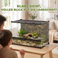 Terrarium für Reptilien Glasterrarium 48L mit Frontbelüftung Steinrückwand Drehverschluss 50 x 30 x 35 cm Schwarz