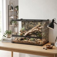 Terrarium für Reptilien Glasterrarium 48L mit Frontbelüftung Steinrückwand Drehverschluss 50 x 30 x 35 cm Schwarz