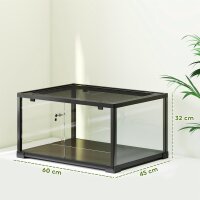 Reptilien-Terrarium, 86 Liter Vivarium mit Schiebetür, verschließbar, für Echsen, Insekten, Spinnen, Geckos, 60 x 45 x 32 cm, Schwarz