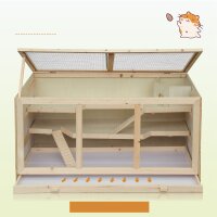 Hamsterkäfig aus Holz 3 Etagen Nagerkäfig mit reinigbar Ablage Kleintierkäfig mit klappbarem Deckel Treppen Holzkäfig Käfig für Hamster Zwerghamster 115 x 57 x 55 cm Naturholz