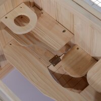 Hamsterkäfig aus Holz 2 Etagen 60 x 35 x 42 cm Nagerkäfig Kleintierkäfig mit aufklappbarem Gitterdach Trinkflasche Rampe Wippe Fütterungsstation Mäusekäfig für Zwerghamster Naturholz