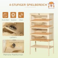 Hamsterkäfig aus Holz 5 Etagen Nagarium Nagerkäfig Kleintierkäfig mit Gitterdach Rampen, Holzkäfig Mäusekäfig groß Käfig für Hamster Zwerghamster 60 x 40 x 120 cm Naturholz