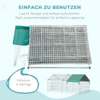 Laufgitter für Kleintiere, Außengehege, 4 Bodenspieße, 220 cm x 103 cm x 103 cm, Schwarz + Grün