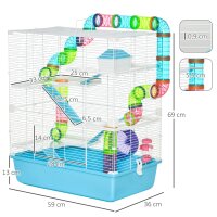 Hamsterkäfig 5 Etagen Nagerkäfig Kleintierkäfig aus Stahldraht mit Laufrad, Rampe, Trinkflasche, Futternapf, Mäusekäfig für Hamster, Rennmaus 59 x 36 x 69 cm, Hellblau+Weiß