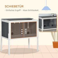 Hamsterkäfig, 3000 cm² Zwerghamsterkäfig aus Holz und Metall, mit 2 Hütten, Acrylschiebetüren, stabil, sicher, Grau+Weiß