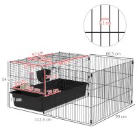Kleintierkäfig mit abnehmbaren Gehege, Laufgitter mit Stall, inkl, Zubehör, Schwarz