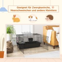 Kleintierkäfig mit abnehmbaren Gehege, Laufgitter mit Stall, inkl, Zubehör, Schwarz