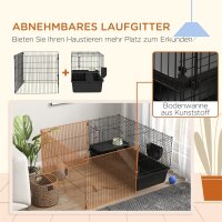 Kleintierkäfig mit abnehmbaren Gehege, Laufgitter mit Stall, inkl, Zubehör, Schwarz