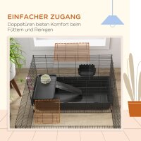 Kleintierkäfig mit abnehmbaren Gehege, Laufgitter mit Stall, inkl, Zubehör, Schwarz