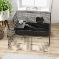 Kleintierkäfig mit abnehmbaren Gehege, Laufgitter mit Stall, inkl, Zubehör, Schwarz