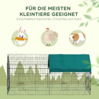 Kleintiergehege mit Dach, 4 Türen, wetterfest, Stahl/Polyester, 220x85x103cm, Grün/Schwarz