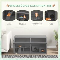 Kleintierkäfig Nagerkäfig, mit Zubehör, Tannenholz,100 cm x 52 cm x 50 cm, Grau